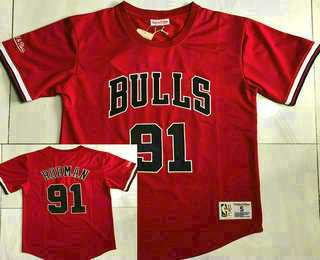 Men%27s Chicago Bulls #91 Dennis Rodman Red Short Sleeved AU Throwback Jersey Dzhi->chicago bulls->NBA Jersey